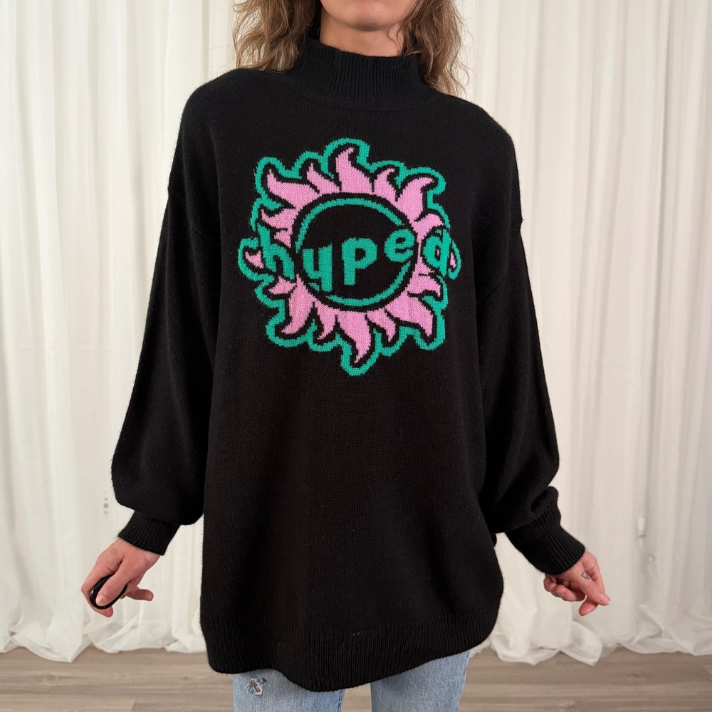 H&M Graphic Crewneck Sweatshirt Black Oversized Streetwear Pullover Logo Size S